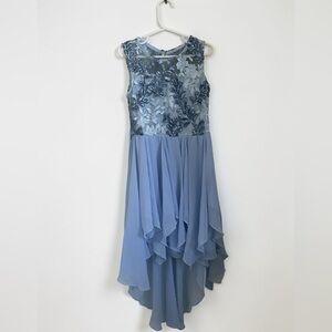 Rare Editions Light Blue Sequin Embroidered Chiffon Dress with Waist Bow